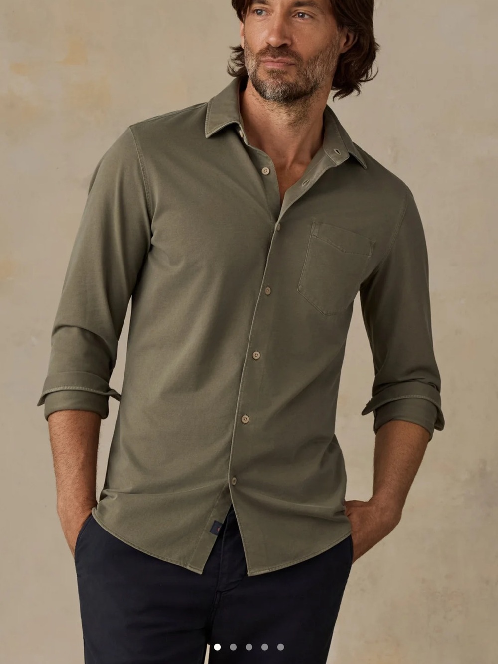 Faherty Mens Costa Pique Shirt Ridge Olive MEDIUM NWT